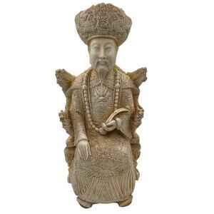 Vintage Asian Emperor Figurine Intricately Carved Statue Display Decor